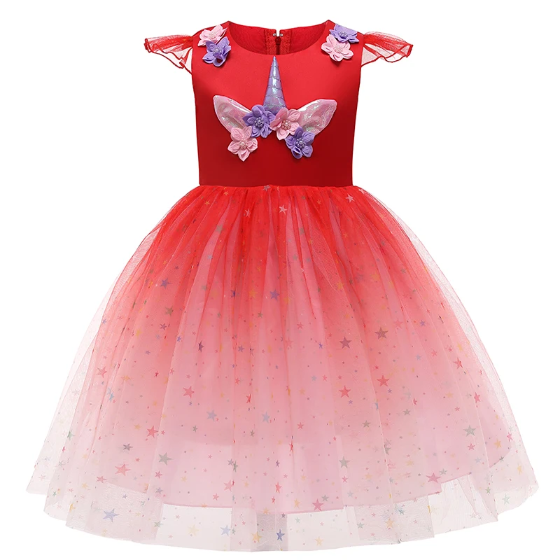 

2020 Cross-Border Foreign Trade Christmas Children's Clothing Unicorn Gradient Color Dress
