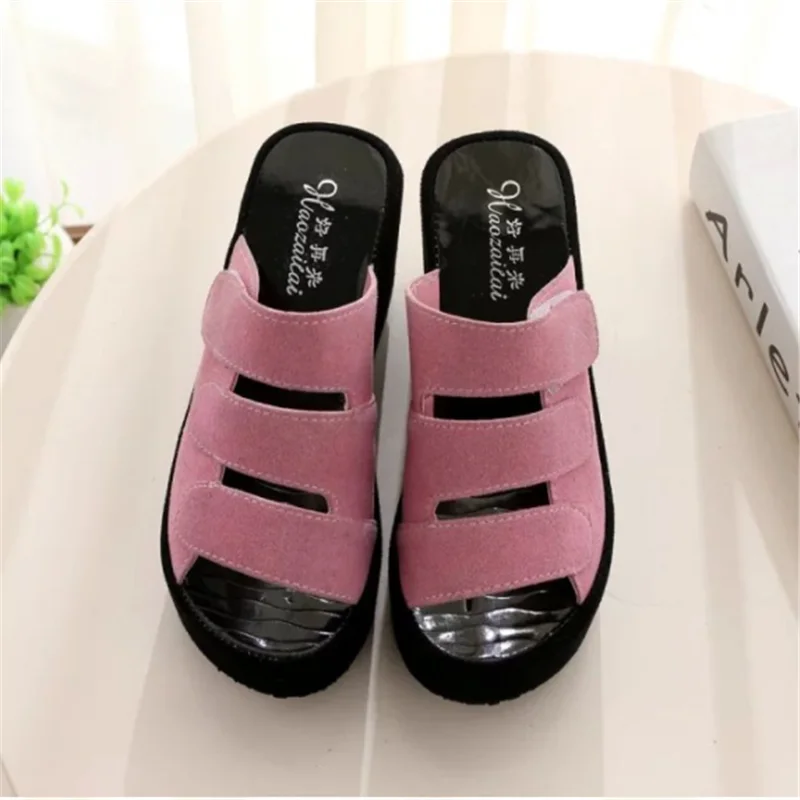 

2021 summer New Fashion Color Simple outside Fashion slope heel high heel slippers 1951