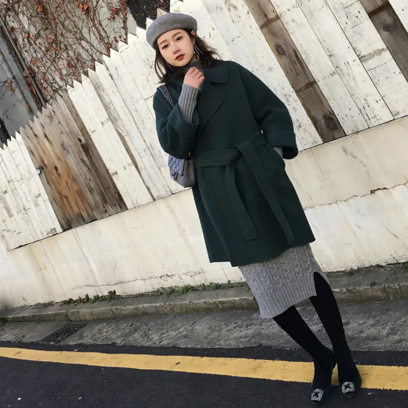 Модное плотное зимнее пальто YASUGUOJI женское модное зеленое длинное шерстяное с