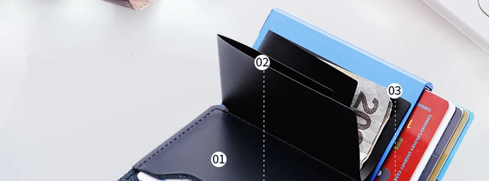 VM FASHION KISS RFID Genuine Leather Minimalist Wallet DIY Metal Aluminum Safe Purse Credit Id Business Card Holder Cardholder