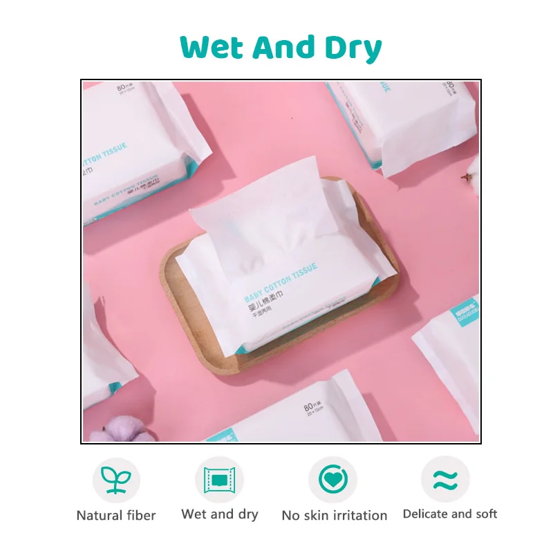 

80Pcs/Bag Baby Dry-wet Double Napkins MakeUp Removers Flushable Sanitary Natural No Additives White Paper Hand Towels Tissues