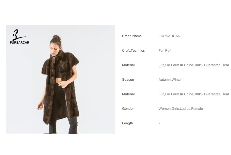 FURSARCAR Real Natural Mink Fur Winter Vest For Fashion Luxury Ladies Gilet Women Genuine Short Sleeve Brown Real Fur Coat