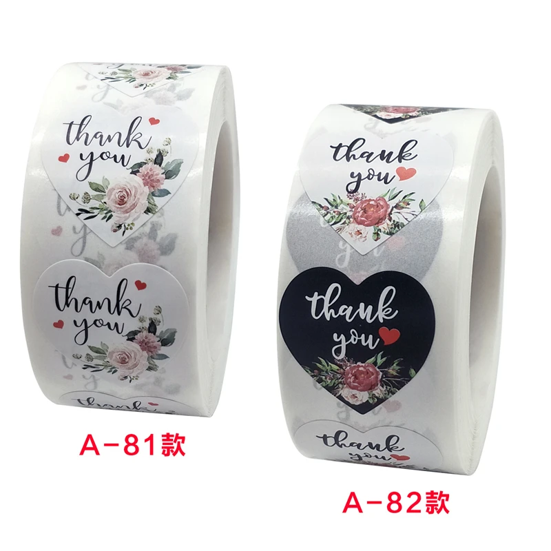 

500Pcs/Roll Heart Shape Thank You Stickers For Wedding Party Festival Business Seal Labels Decorate Envelope Gift Card Package