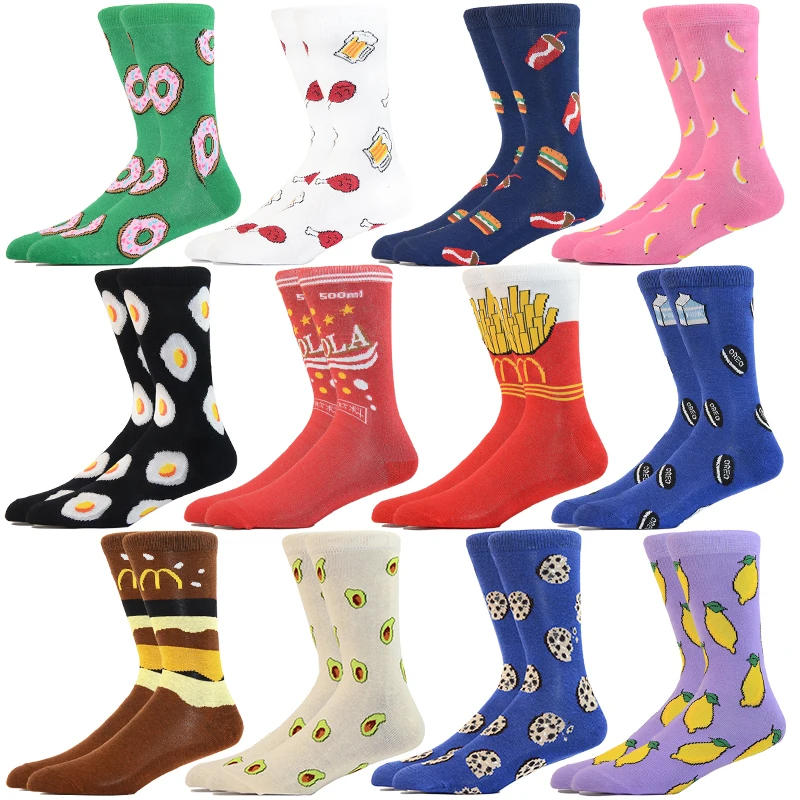 

Women's Socks Colorful Cute Combed Cotton Sock Fruits Banana Avocado Lemon Egg Cookie Donuts Food Happy Color Sox Harajuku Socks