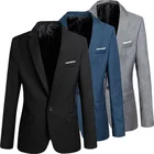 Мужской приталенный офисный Блейзер, модный однотонный мужской костюм, куртка, свадебное платье, пальто, повседневный деловой мужской костюм, пальто 2021