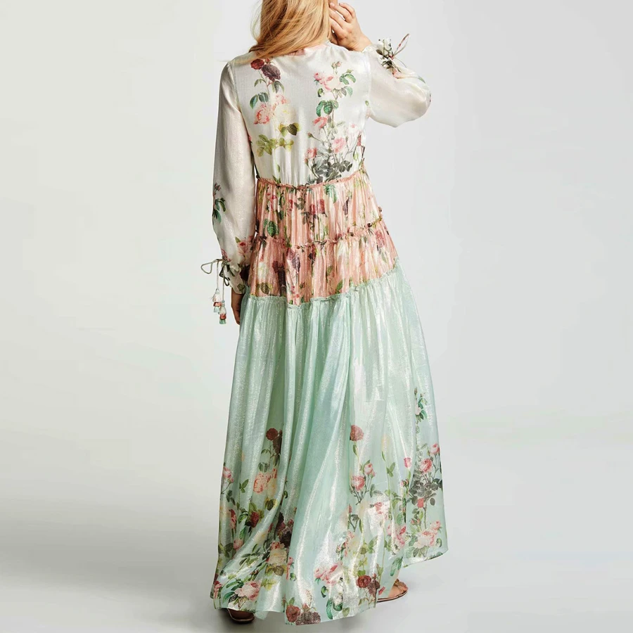 Женское платье с длинным рукавом TEELYNN шифоновое макси глубоким v образным вырезом