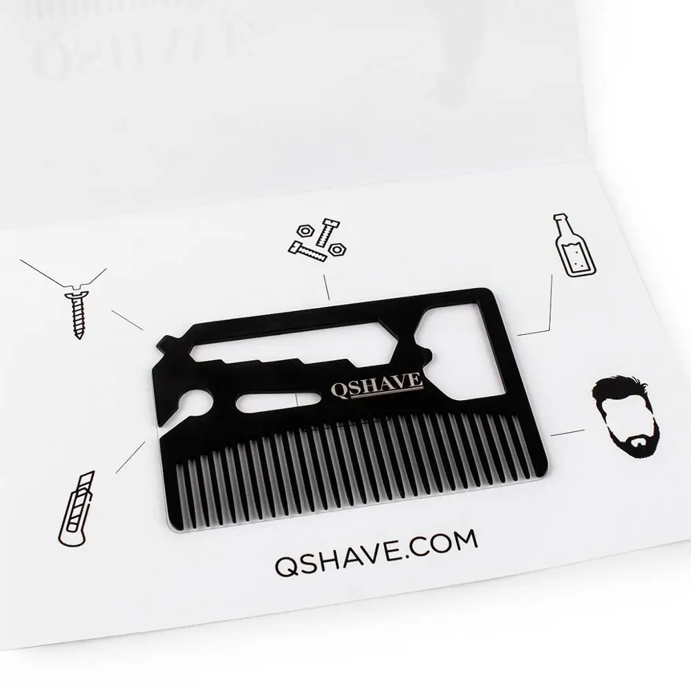 QSHAVE многофункциональная Расческа для бороды помещается в вашем кошельке(расческа, открывалка для бутылок, гаечный ключ, отвертка, лопасть ножа