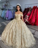 sparkly off the shoulder princess ball gown beaded 3d flowers quinceanera dresses sweet 15 16 dress prom robe de bal