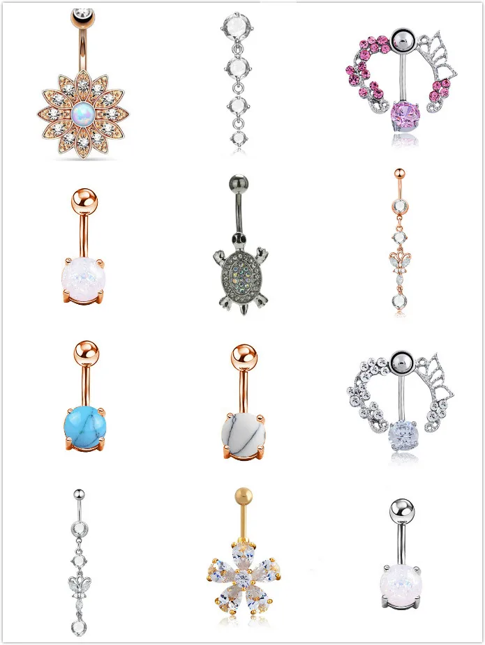 1 шт. Цветок мотаться пупок кольца пирсинг тела бар 14 г двойный с цветочным