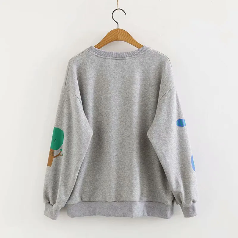 Элегантный студенческий женский мультфильм цветочные улитки толстовка