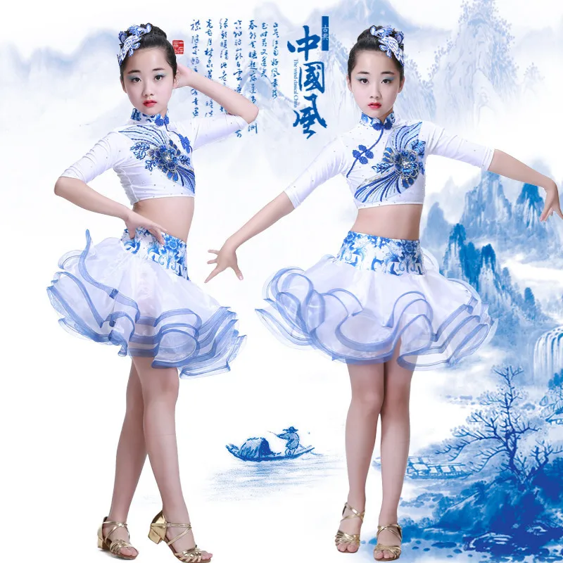 

Children's Latin Dance Costumes Children's Girls Show Competition Performance Costumes New Tutu Skirt