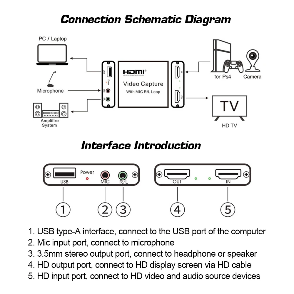 Карта видеозахвата USB 2 0 HD 1080P 4K видеоконвертер циклический выход микрофон вход