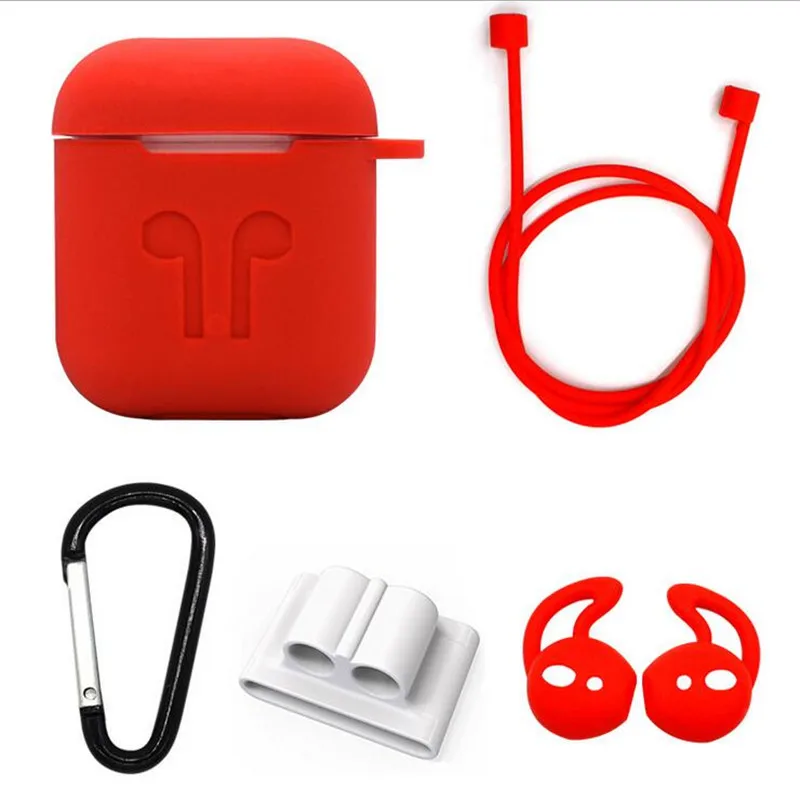 

6 IN-1 Cases Lanyard Carabiner Protective Case For AirPods Headphone Silicone Cover For Air Pods 2 Case Accessories Storage Box