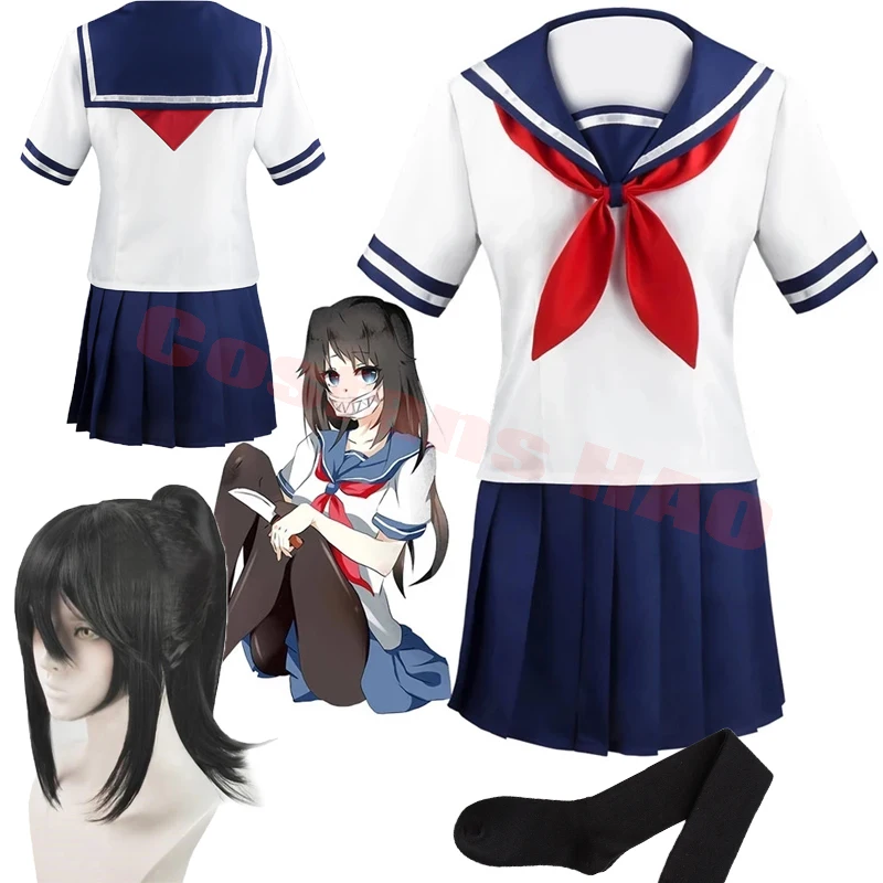 

Game Yandere Simulator Cosplay Costume Ayano Aishi Uniform Yandere Chan JK School Uniform Women Outfit Sailor Suit T-shirt+Skirt
