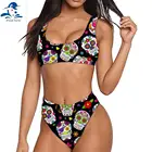 Летний купальный костюм PHAYON для девочек-подростков, новинка, крутой спортивный комплект бикини с принтом в виде сахарного черепа из 2 предметов, эластичная быстросохнущая одежда для плавания, монокини