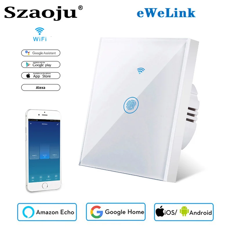 

Szaoju Touch Wall WiFi Switch Light Smart Life Ewelink EU UK Glass APP Timer 1/2/3 Gang Google Home Alexa 220V Need Neutral Wire