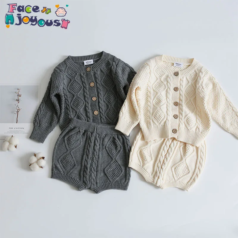 Хлопковый костюм для маленьких мальчиков и девочек вязаный кардиган + шорты