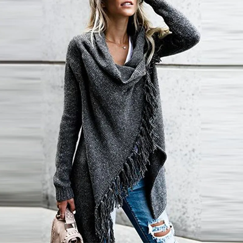 

Cardigan Sweater Autumn Women Long Sleeve Oversize Sweater Loose Hem Tassel Cardigan Sweater CoatLoose