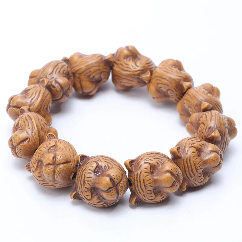 Мужской браслет с головой леопарда двойной гравированный деревянный подарок для