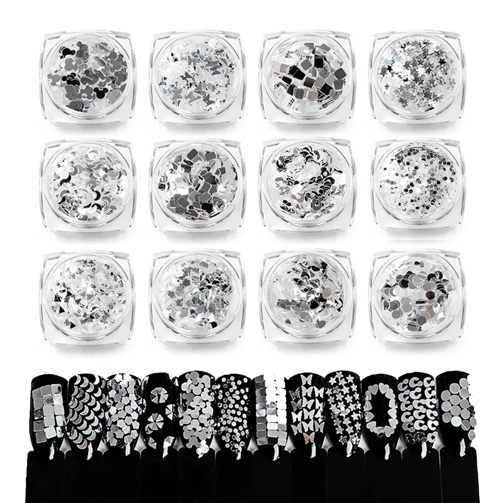 Голографические серебряные блестки для нейл Арта (искусство украшения ногтей)