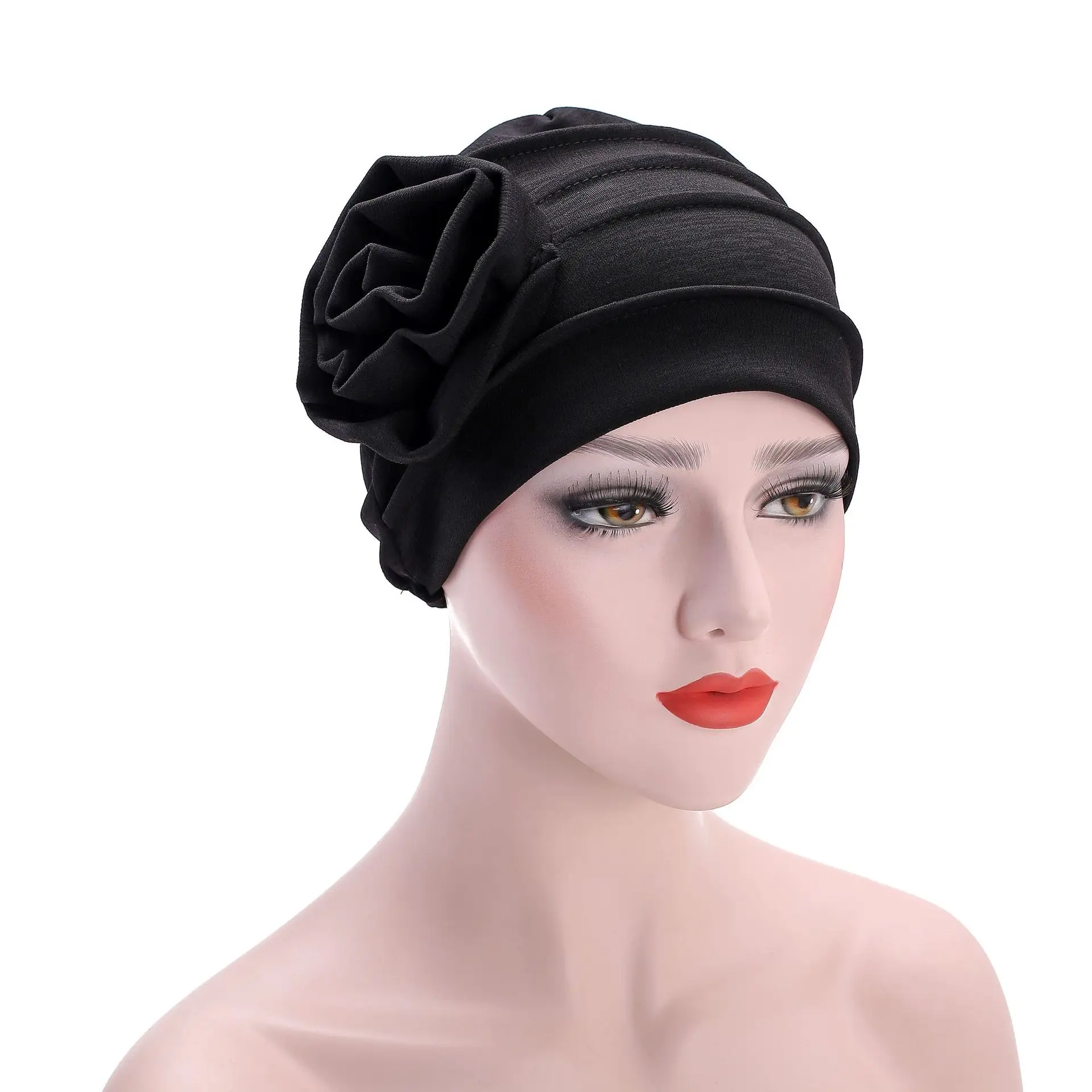 

2021 Spring Muslim Fashion Turban New Monochrome Side Flower Turban Hat Muslim Turban Ladies Luxury Turban Flower Hat
