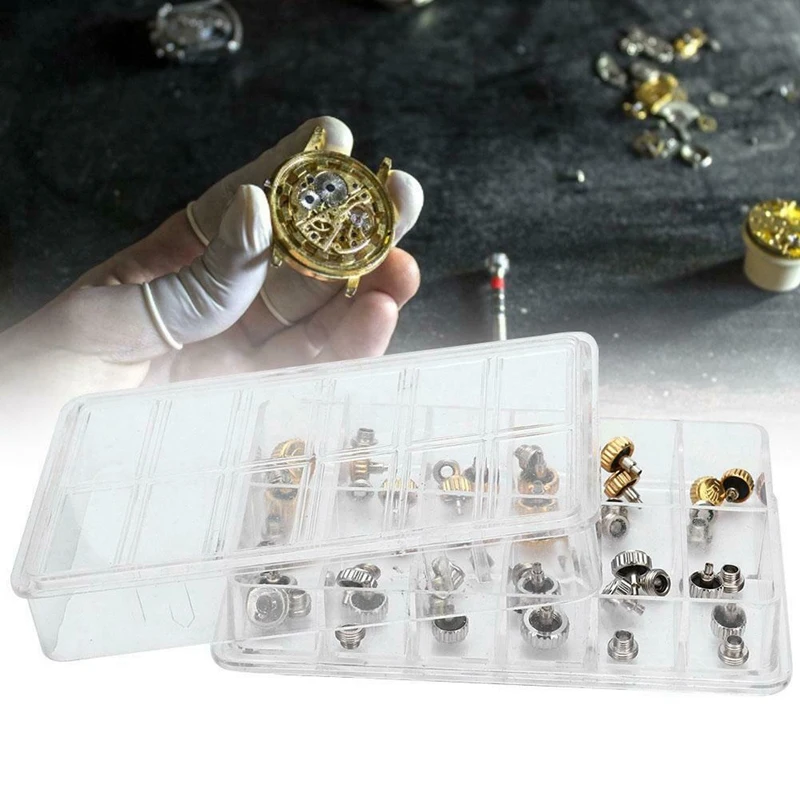 40PCS Watch Crowns Watch Waterproof Replacement Assorted Repair Tools with Box