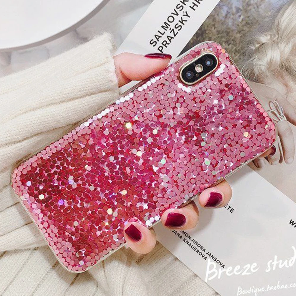 LAPOPNUT Luxury Sequins Glitter Phone Case for Iphone 11 Pro Xr Xs Max X 8 7 Plus 5E 2020 Shockproof Soft TPU Bumper Cover |