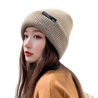 2021 net red autumn winter hat female korean version labeling double sided two color warm cold hat black wool knitted woolen hat