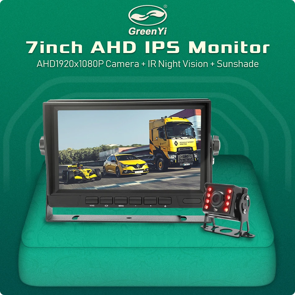 HD 1920*1080P 7-дюймовый IPS экран 2CH монитор парковки грузовика автобуса с 2-канальным