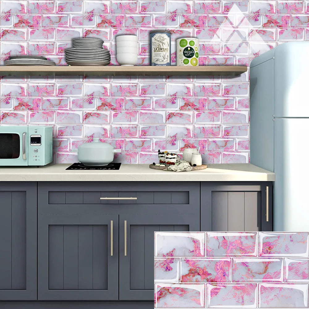 

Simulation Marble Brick Pattern Rectangular Tile Stickers Kitchen Bathroom Home Decoration Crystal Hard Piece Wall Stickers