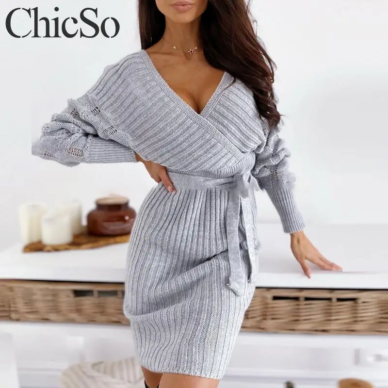 MissyChilli трикотажное облегающее платье с v-образным вырезом женское элегантное