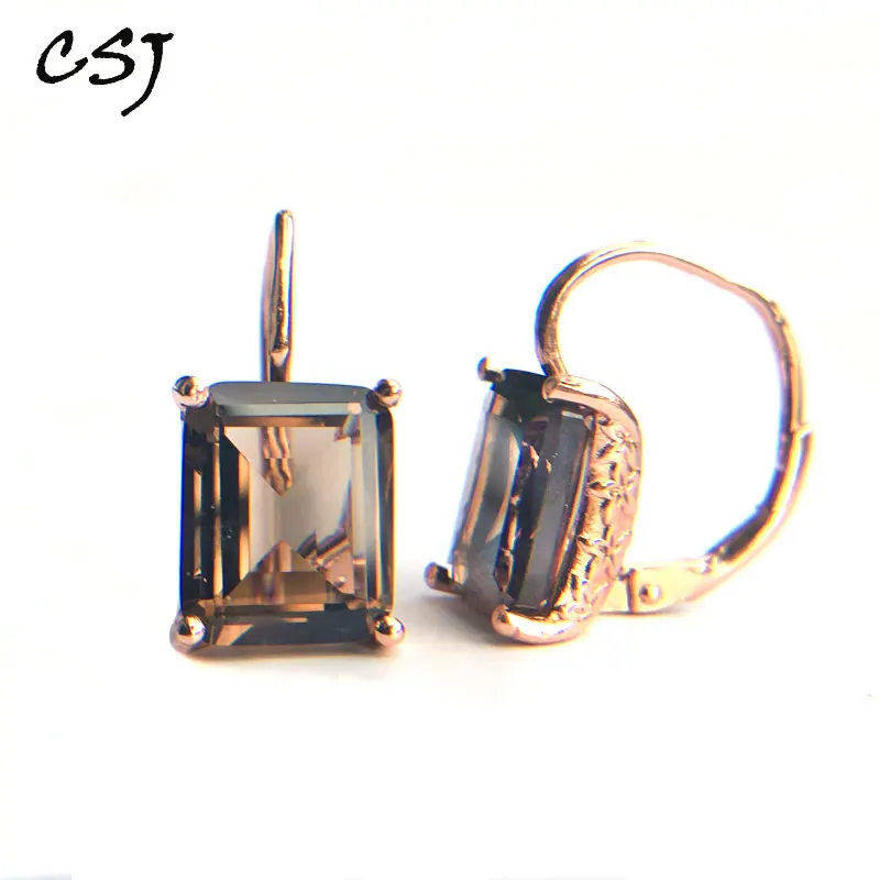 Женские серьги из серебра 925 пробы с дымчатым кварцем 8 карат 9 х11