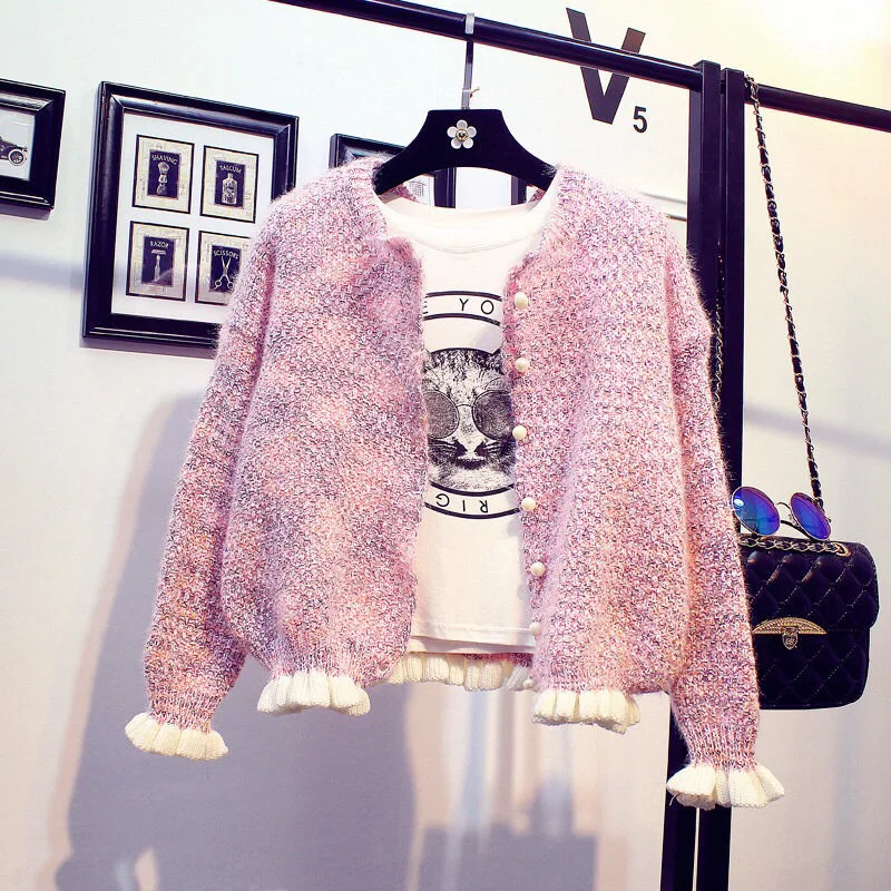 Осень 2019 новый корейский вариант мешковатый вязаный свитер короткий маленький