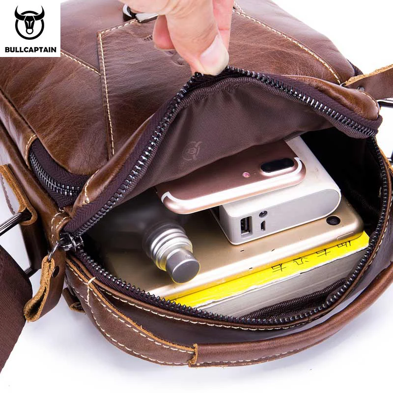 BULLCAPTAIN Men's first layer cowhide one-shoulder messenger bag retro cowhide bag multifunctional medium and small bag