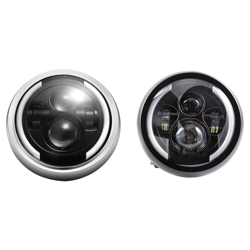 

2 шт. 7,5 дюйма Универсальные круглые мотоциклетные светодиодные фары ретро мотоциклетные фары, серебристые и черные
