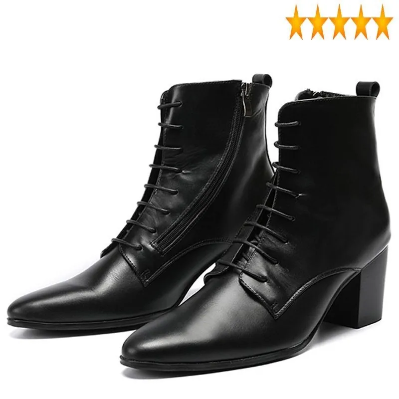 

Toe Gothic Mens Rock Pointed Knight Punk Lace Up Motor Biker Cowboy Boots Runway High Top Med Heels Genuine Leather Shoes