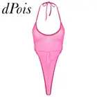 Женское сексуальное цельное Прозрачное нижнее белье в сетку с лямкой на шее, без рукавов, с бретельками, с открытой спиной, с высоким вырезом, боди, купальник