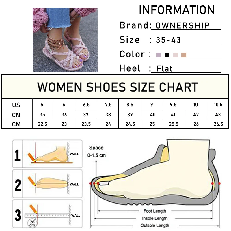 

2021 Summer Gladiator Thong Women's Sandals Fashion New Hemp Solid Ladies Slides Casual Plus Size Cross Tied Female Footwear