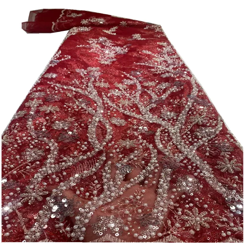 

Nigerian Beaded Lace Fabrics 2021 High Quality Lace African Lace Fabric For Wedding French Tulle Lace Material Sewing ZX-375