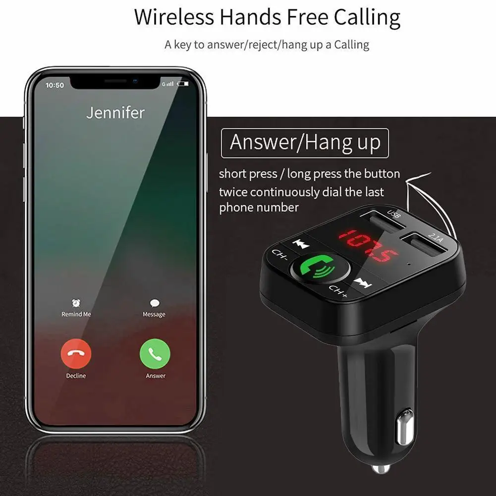

FM Transmitter Wireless Bluetooth Car Kit Handsfree Player Modulator Music Radio Kit Car Car Audio Dual Charger 2.1A USB MP B6C1