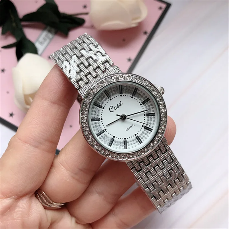 Cussi роскошные розовое золото часы для мужчин и женщин Стразы женские наручные