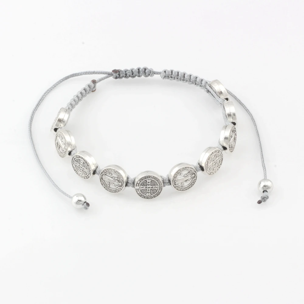 5 шт. из цинкового сплава медаль Святого Бенедикта на регулируемых серый шнур