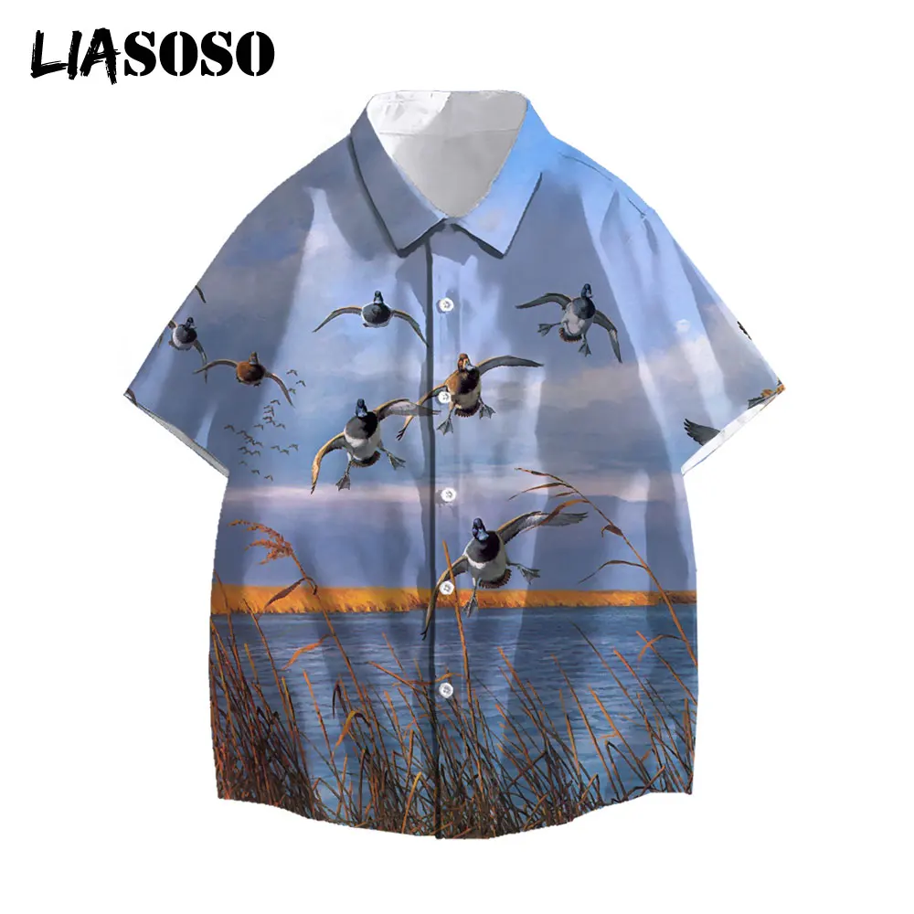 

LIASOSO Summer Men Women Casual Shirts Fashion Hawaiian Short-Sleeve Beach Shirts Streetwear Hunting Wild Duck Animal 3D Print