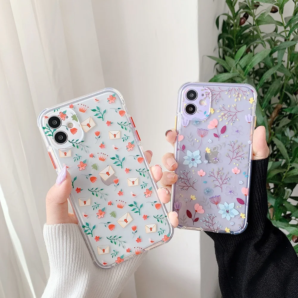 

10Pcs Cute Flower Leaf Clear Phone Case For iPhone 12 11 Pro Max 12 Mini XR X XS Max 7 8 Plus SE2 Soft TPU Shockproof Back Cover