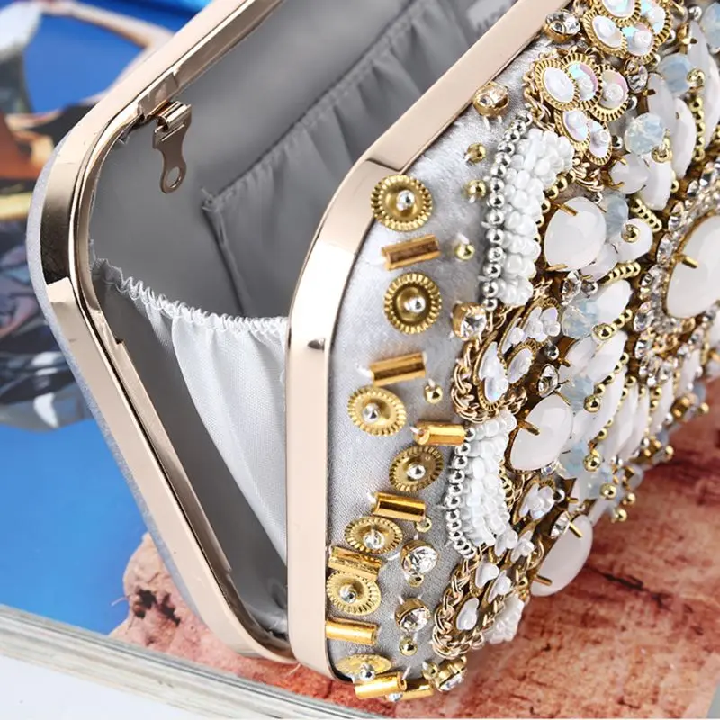 

Women Vintage Evening Shoulder Bag Bridal Clutch Party Prom Wedding Beaded Handbag