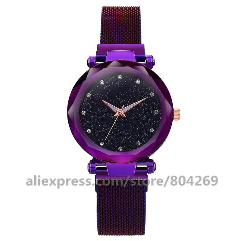 Fashion Women's colorful Rhinestone Alloy Quartz Starry Sky Wristwatches Simple Stars Lazy Lady Watches