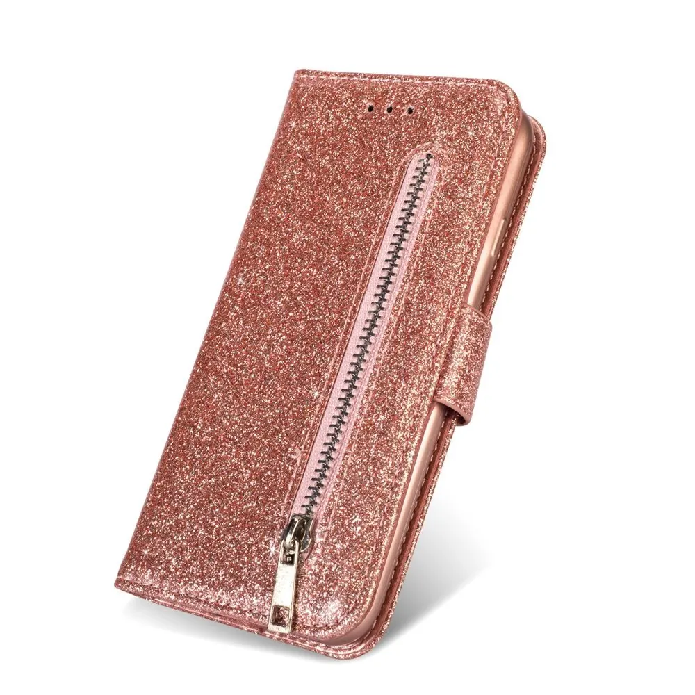 Rose gold L-FADNUT для huawei P20 Lite P30 mate 20 Pro, роскошный элегантный блестящий чехол-кошелек с откидной крышкой и подставкой, Кожаные чехлы, блестящий чехол-бампер со слотом для карт - Цвет: Rose gold