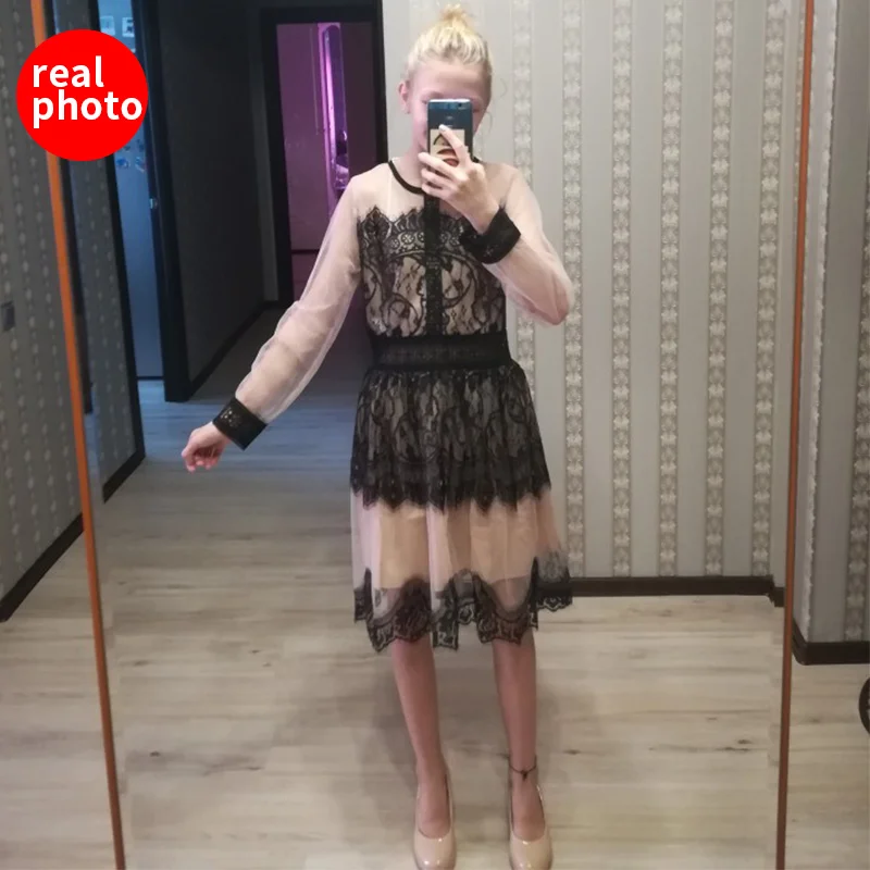 S XL весенне осеннее платье женское с длинным рукавом эластичной резинкой на талии