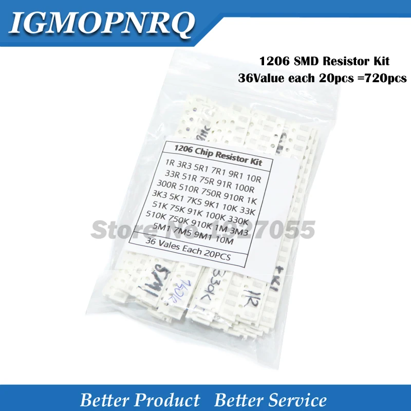 36 значений по 20 шт. = 7 комплект резисторов 1206 SMD 1/4 Вт 0 25 5% 1 Ом ~ 10 МОм набор