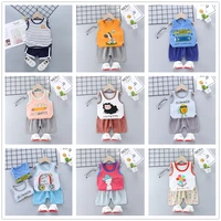 2 piecesset 1 2 3 4 5 years summer kids girls boys clothes cotton lovely cartoon sleeveless vests short clothing sets for kids